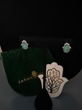 Karma & Luck Kalli Collection Hamsa Stud Earrings turquoise silver